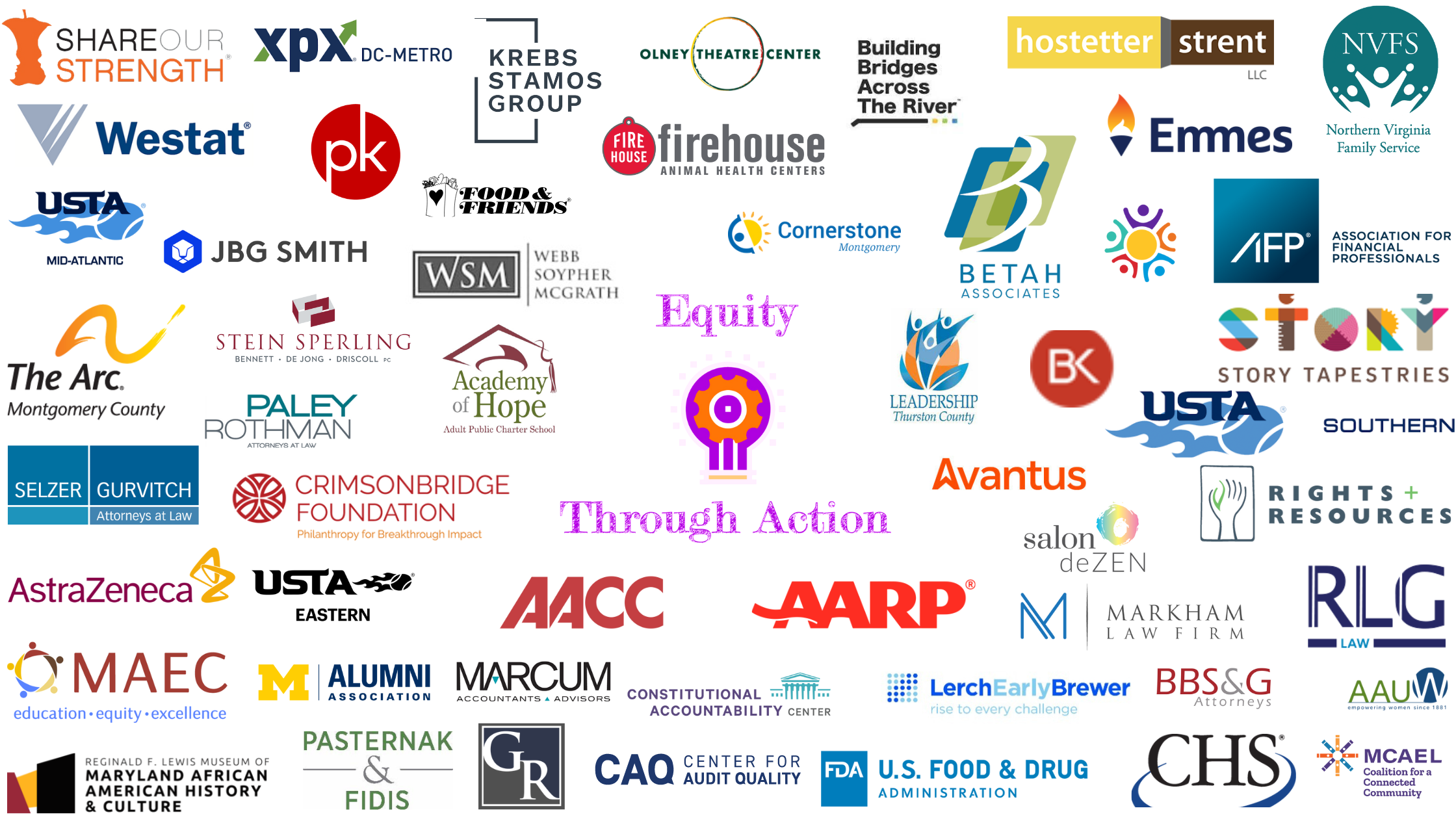 Logos of organizations Equity Through Action has partnered with